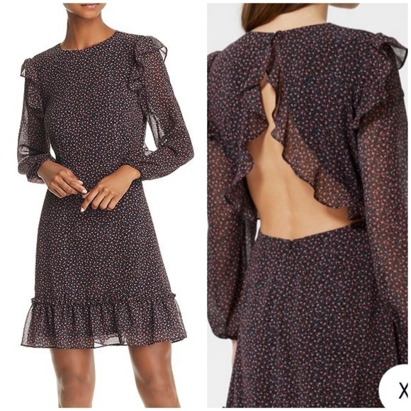 Rebecca Minkoff Cosette Ditsy Floral Cutout Open Back Ruffle Mini Dress Sz 8 - Picture 1 of 16